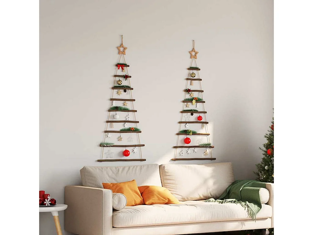 Sapins de Noël suspendus avec étoiles supérieures 2 pièces 55 x 120 cm Branche naturelle