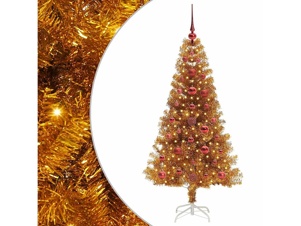 Sapin de Noël avec 150 LED avec support Doré 120 cm PET