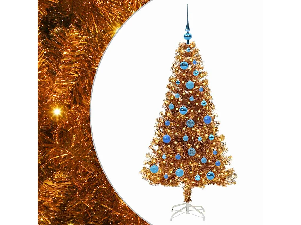 Sapin de Noël avec 150 LED avec support Doré 150 cm PET