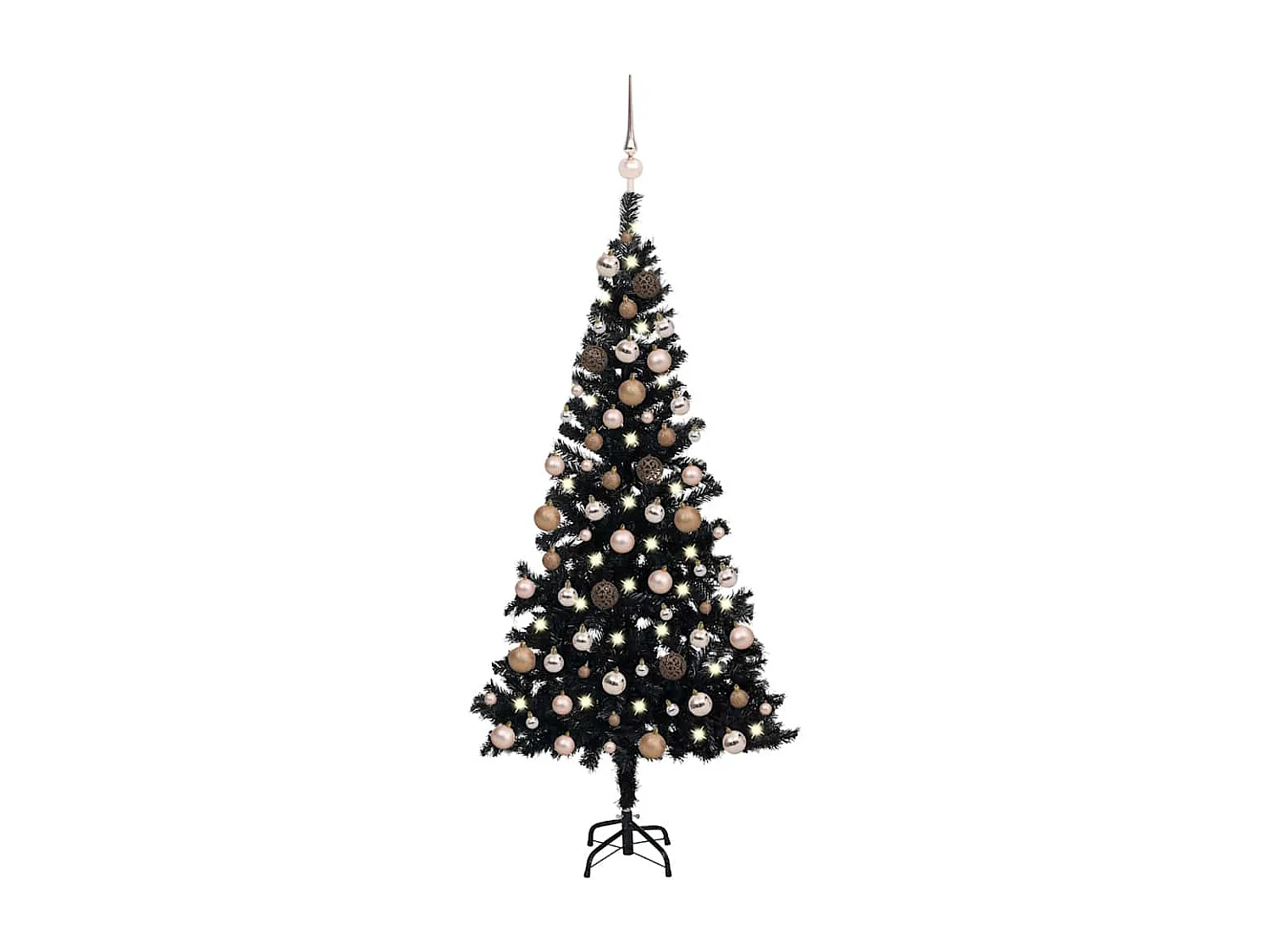 Albero di Natale artificiale preilluminato con palline nere 150 cm PVC