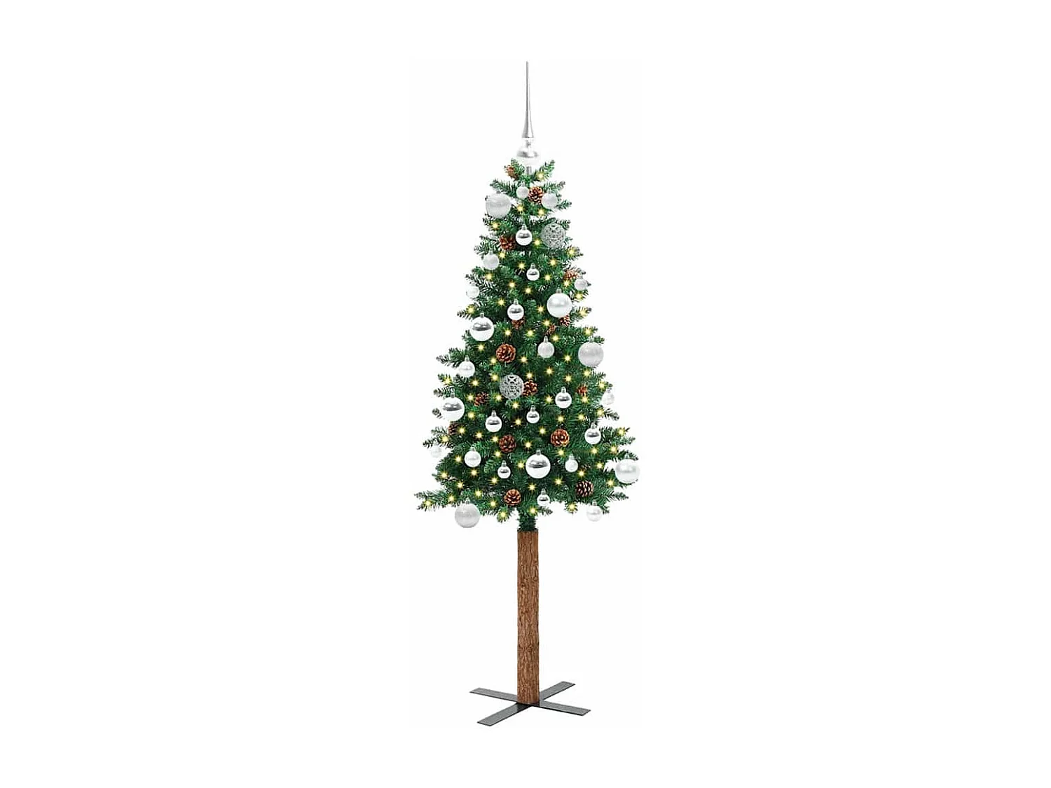 Sapin de Noël mince Vert 150 cm PVC et bois de pin massif