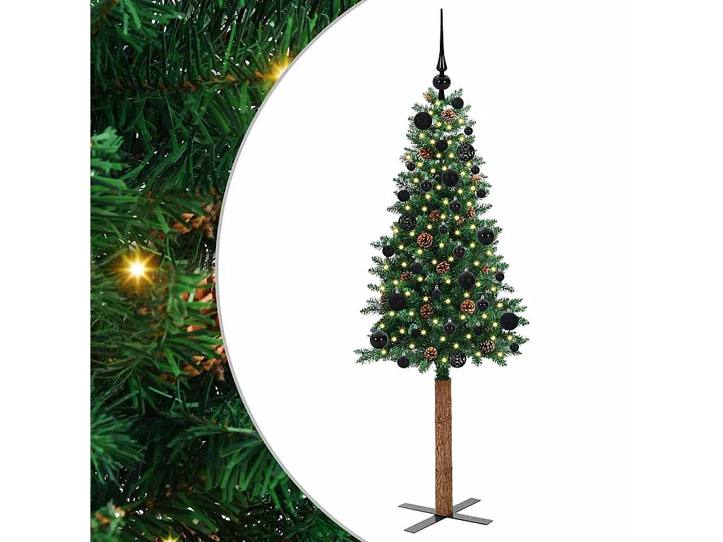 Albero di Natale verde sottile 150 cm in PVC e legno di pino massiccio
