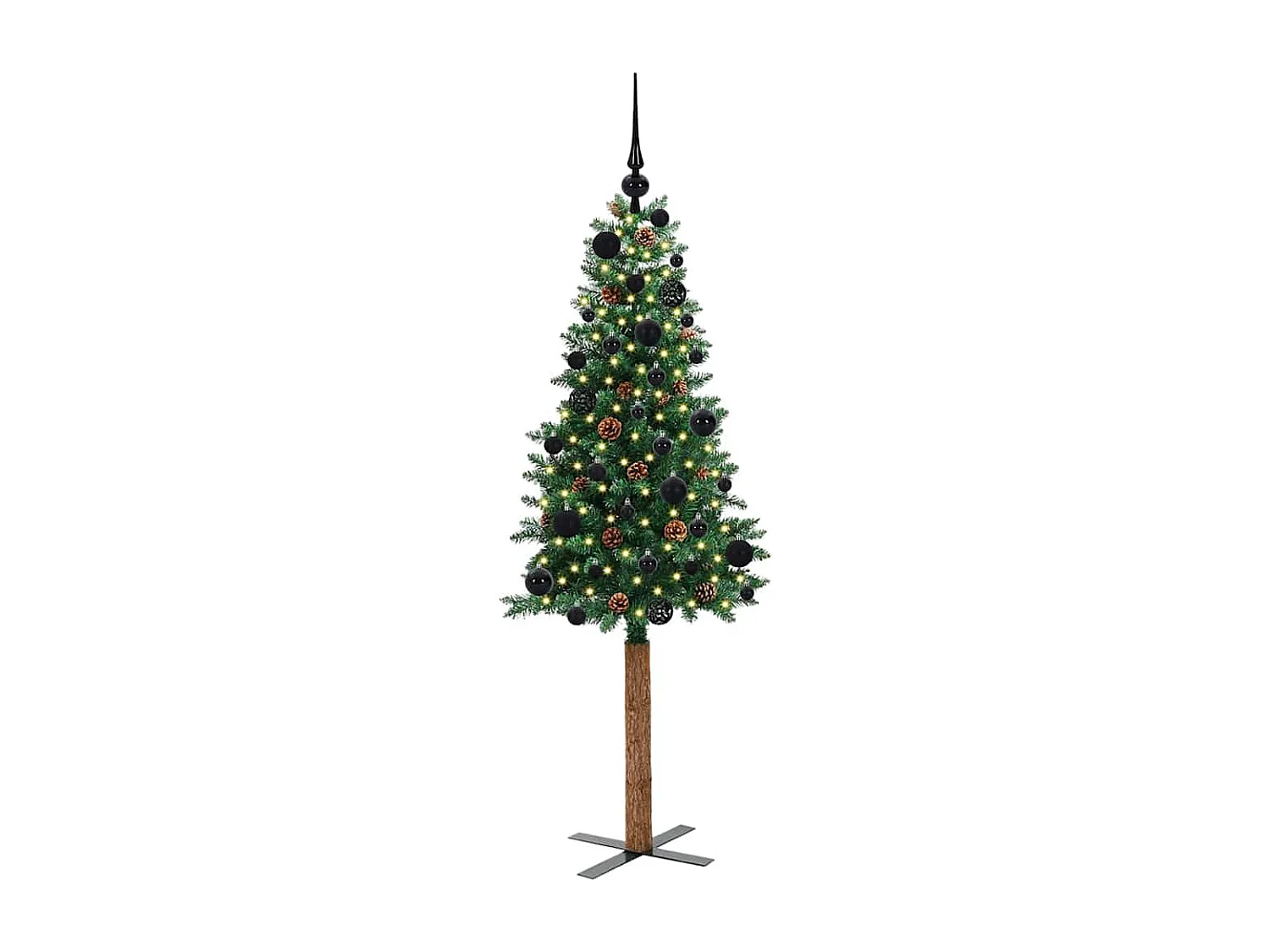 Albero di Natale verde sottile 150 cm in PVC e legno di pino massiccio
