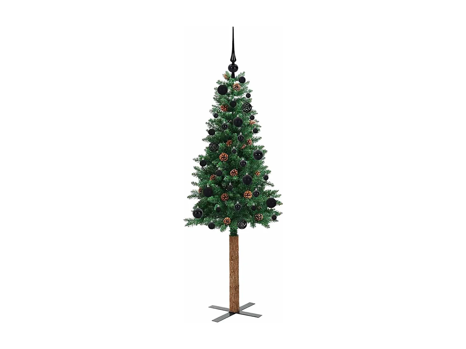 Albero di Natale verde sottile 150 cm in PVC e legno di pino massiccio