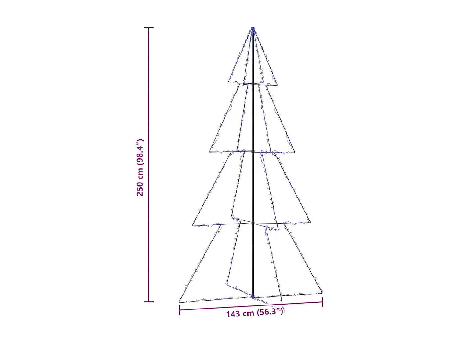 Albero di Natale a cono a 360 LED per interni/esterni 143x250 cm