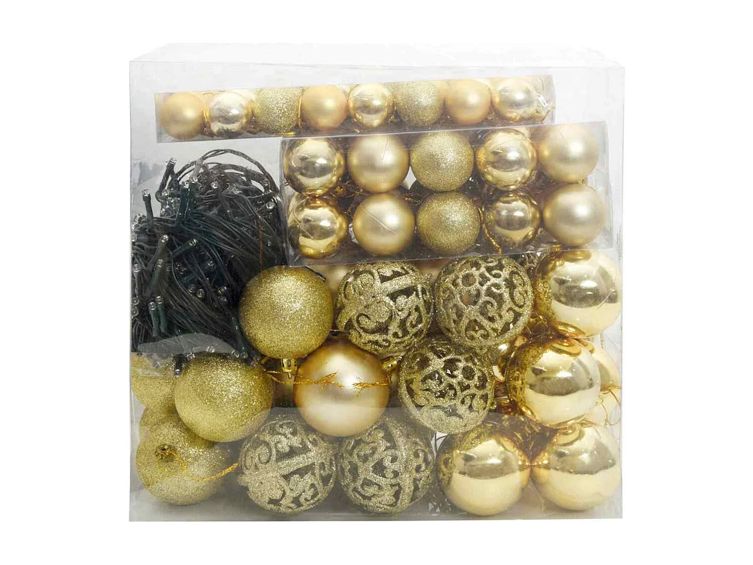 Ensemble de Boules de Noël avec 300 LED 120 pcs Doré Plastique