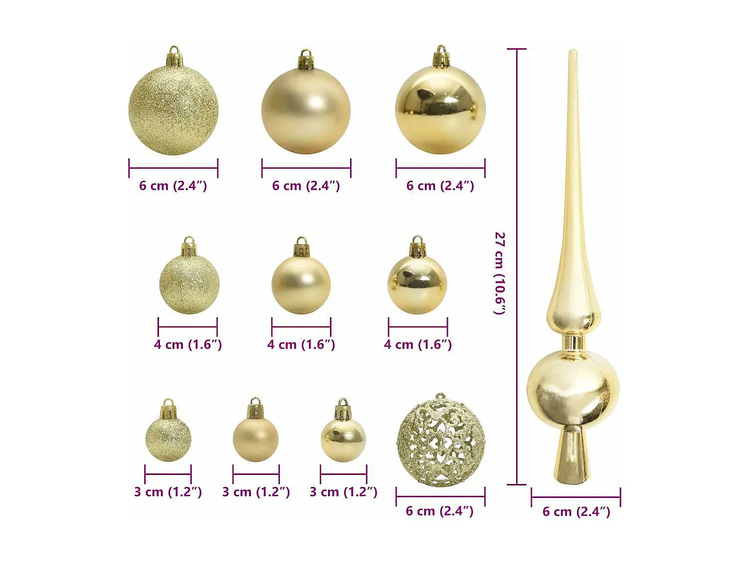 Ensemble de Boules de Noël avec 300 LED 120 pcs Doré Plastique