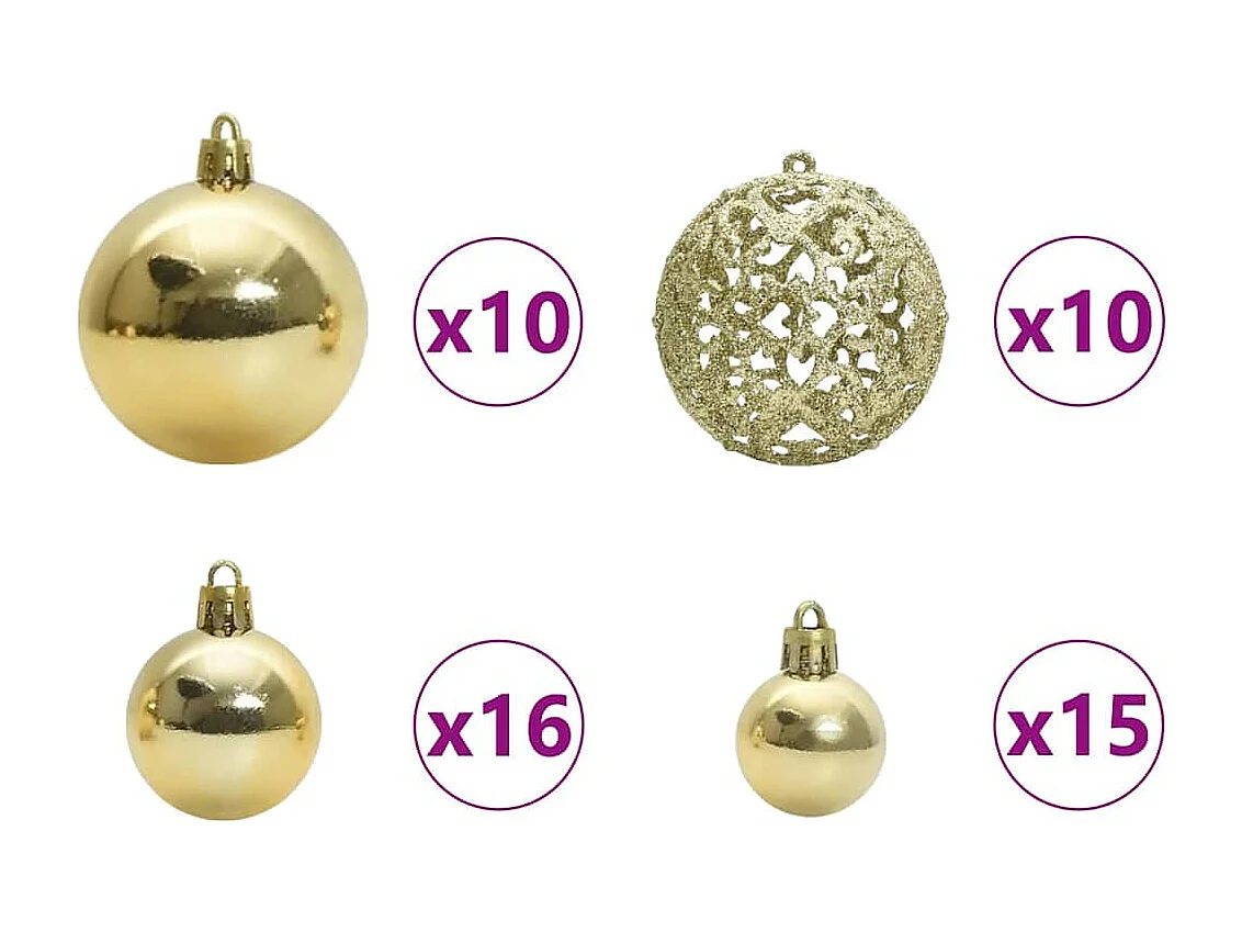 Set di palline di Natale con 300 LED, 120 pezzi, in plastica dorata