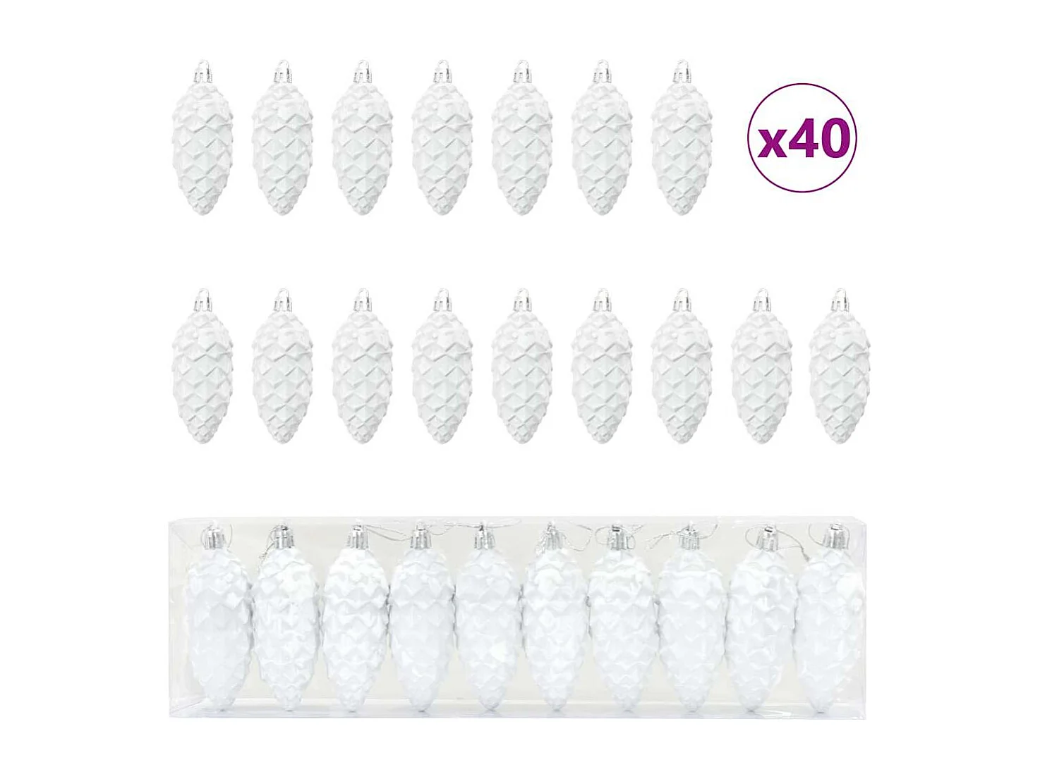 Weihnachts-Tannenzapfenkugeln 40 Stück Weiß