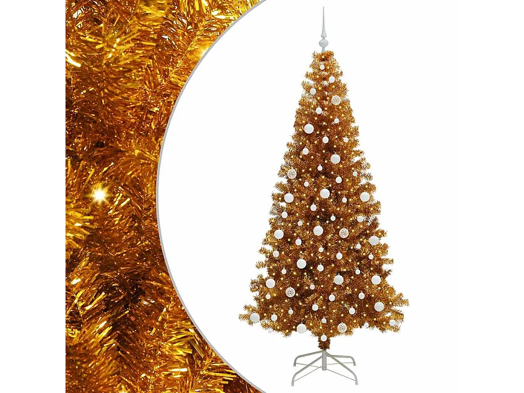 Weihnachtsbaum mit 300 LEDs mit Ständer Gold 210 cm PET