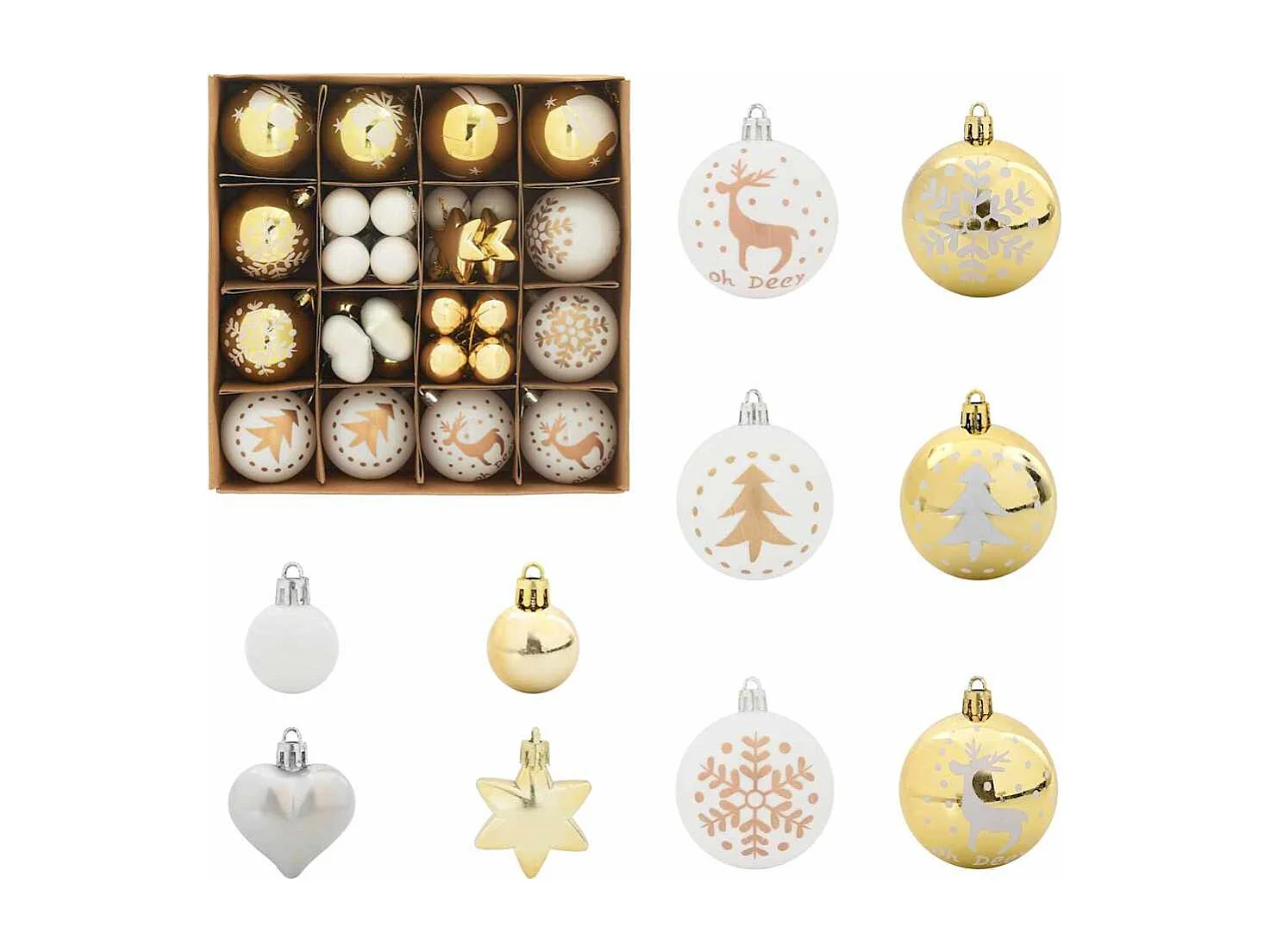 Ensemble de Boules de Noël 40 pcs Blanc et or