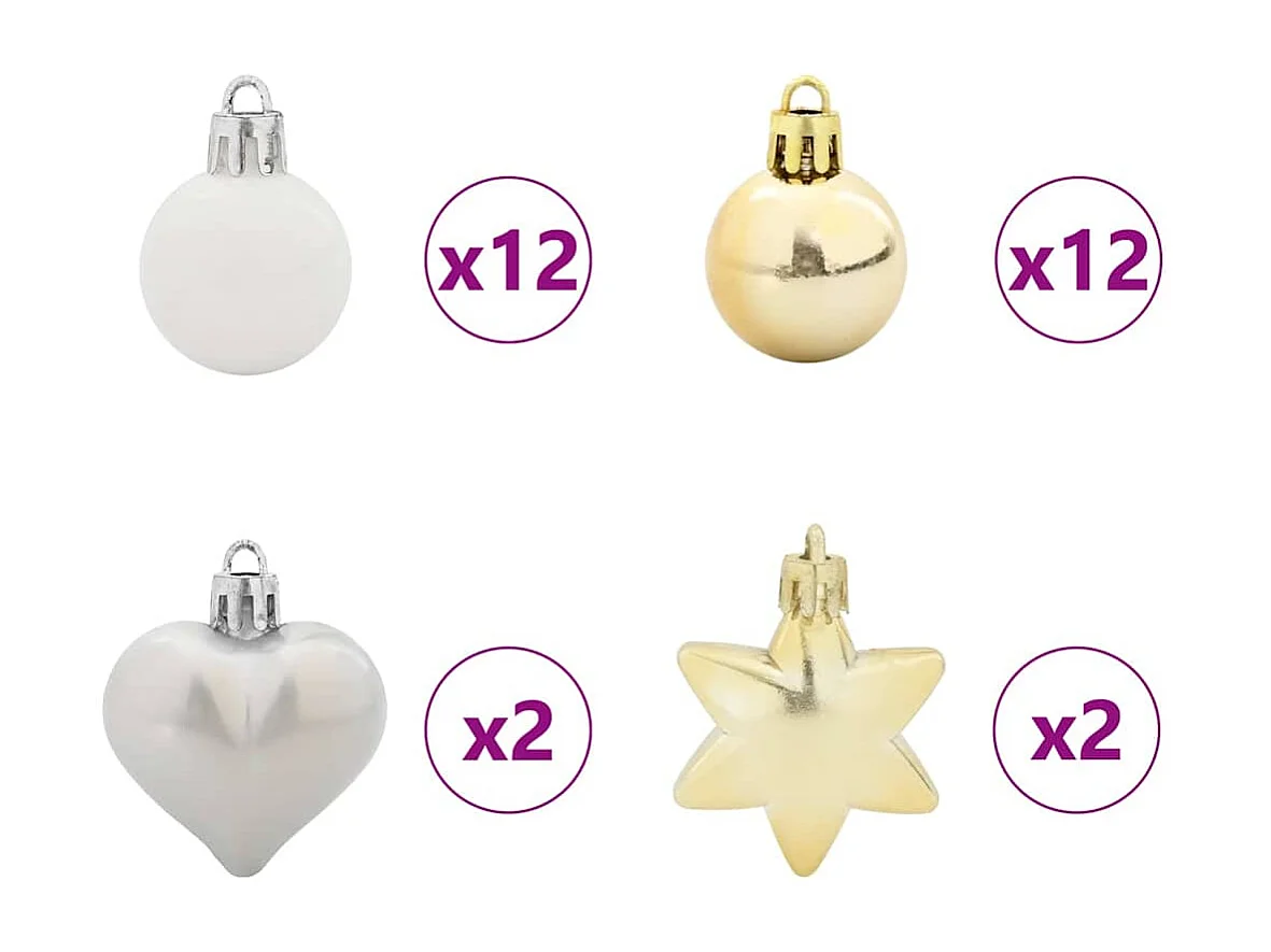 Ensemble de Boules de Noël 40 pcs Blanc et or
