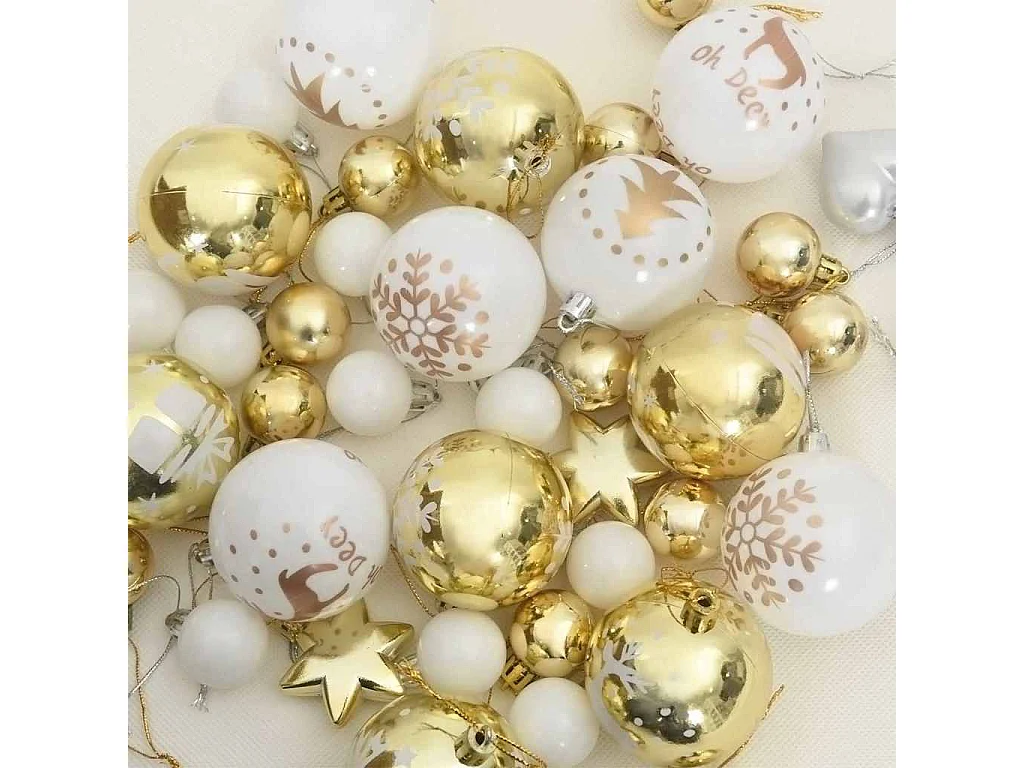 Ensemble de Boules de Noël 40 pcs Blanc et or