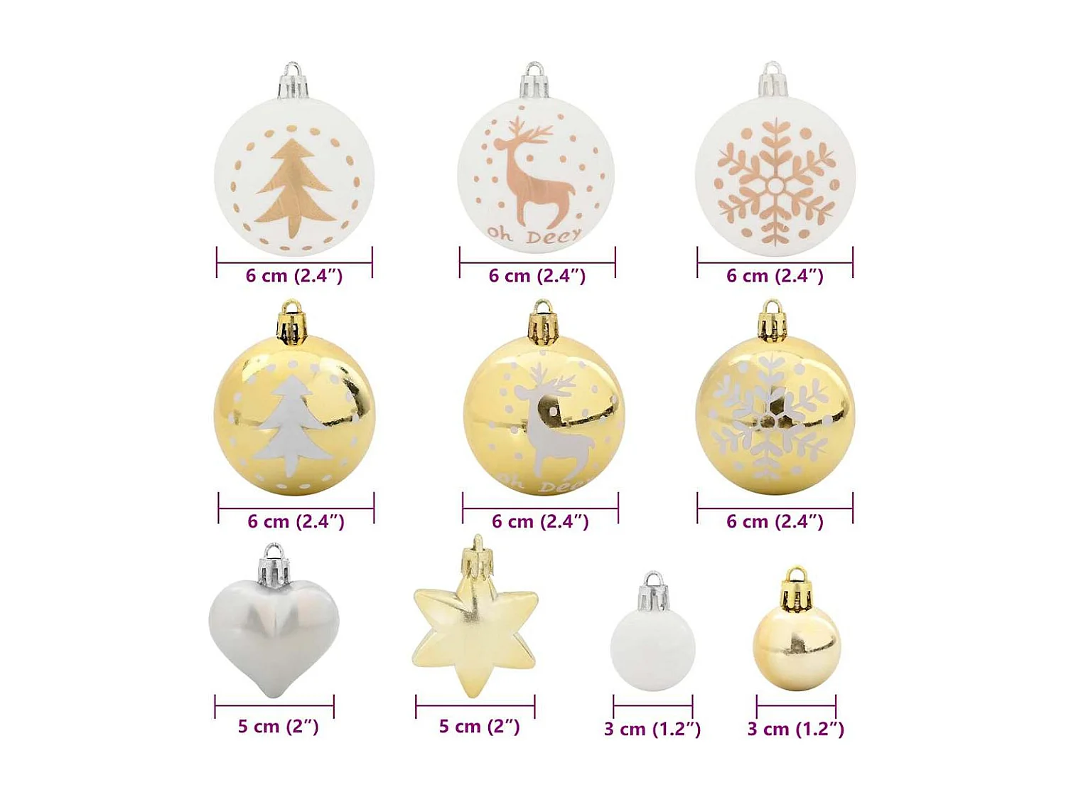 Ensemble de Boules de Noël 40 pcs Blanc et or