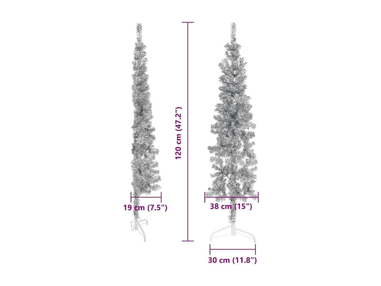 Albero di Natale artificiale mezzo sottile con supporto argento 120 cm