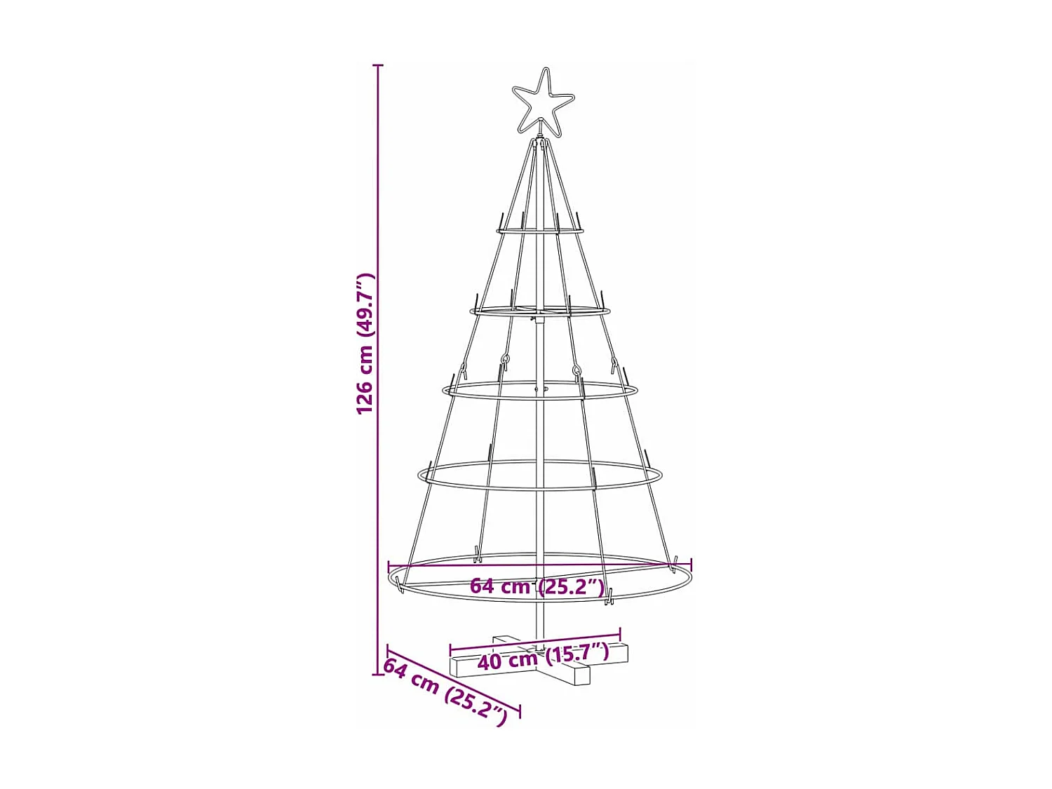 Arbre en cône de Noël avec support Noir 125 cm Acier