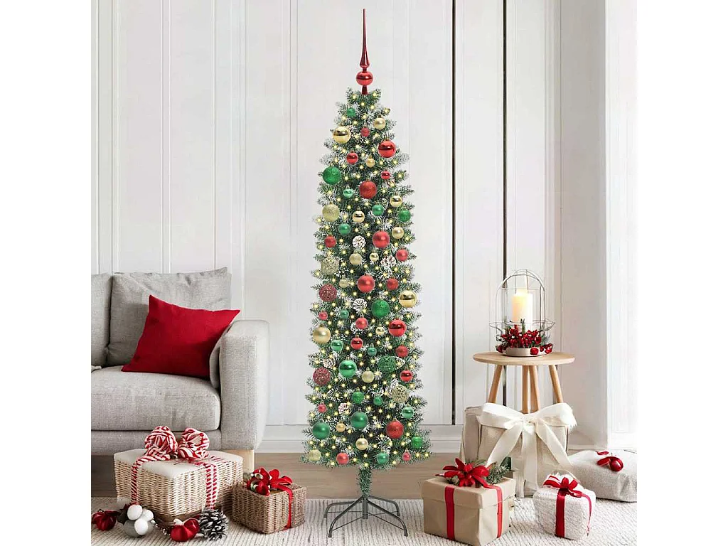Arbre de Noël artificiel slim avec 300 LED Vert et blanc 180 cm