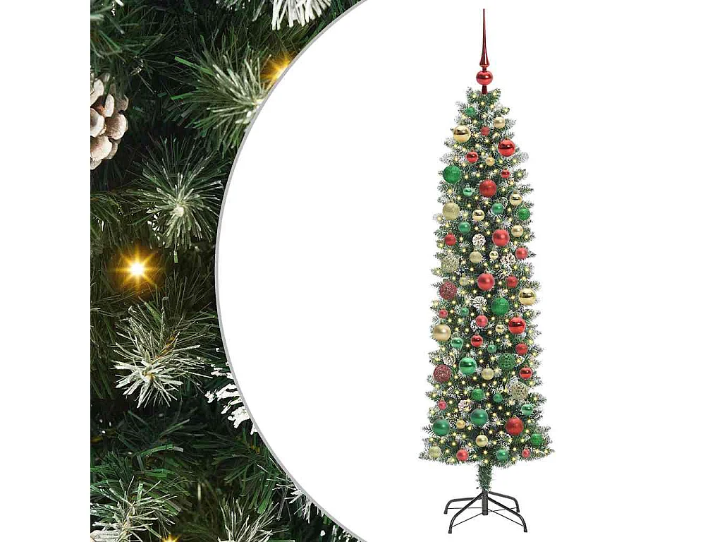 Arbre de Noël artificiel slim avec 300 LED Vert et blanc 180 cm