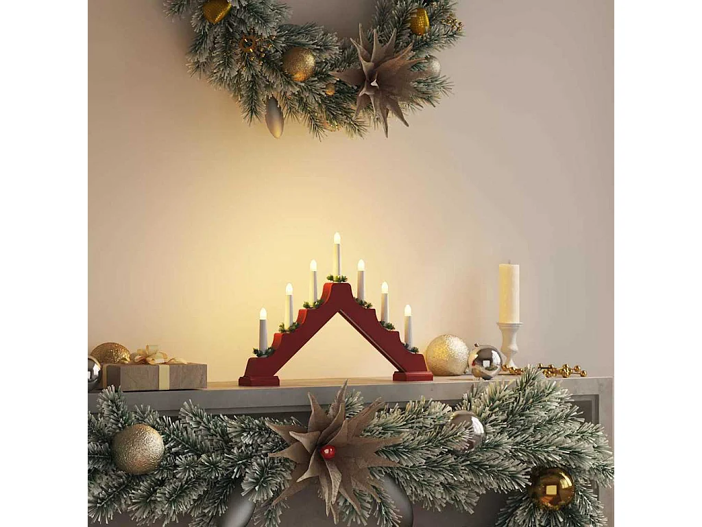 Pont de bougie de Noël Rouge 39.5 x 5 x 29 cm Pin massif