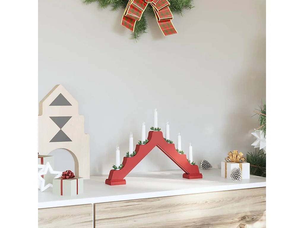 Pont de bougie de Noël Rouge 39.5 x 5 x 29 cm Pin massif