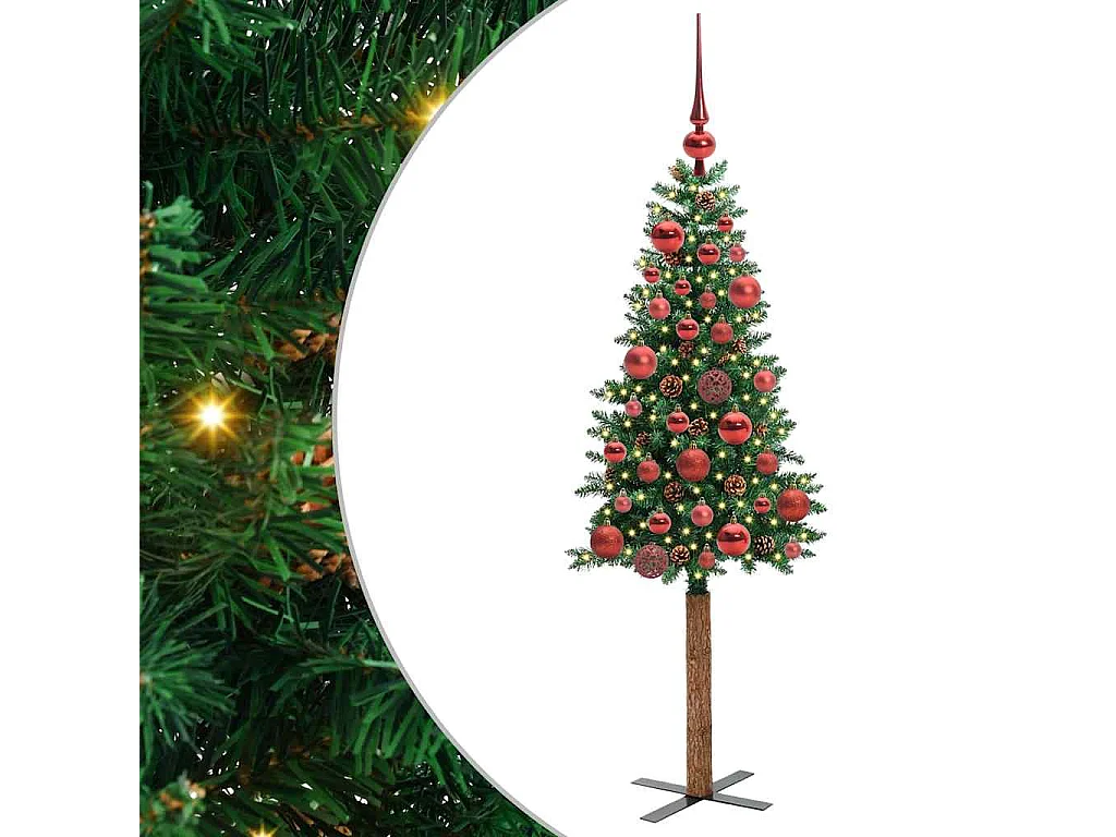 Slanke groene kerstboom 150 cm PVC en massief grenenhout
