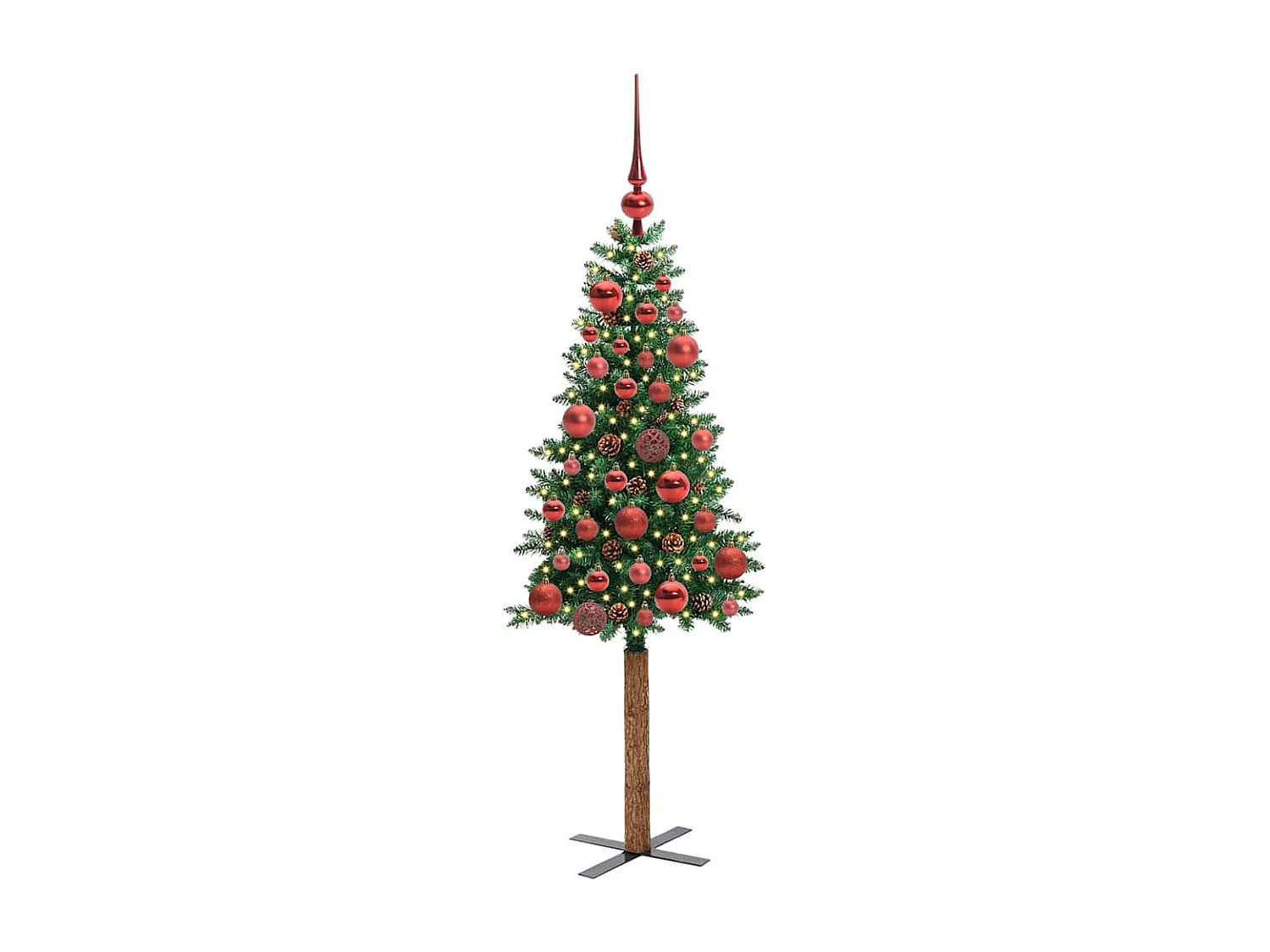 Slanke groene kerstboom 150 cm PVC en massief grenenhout