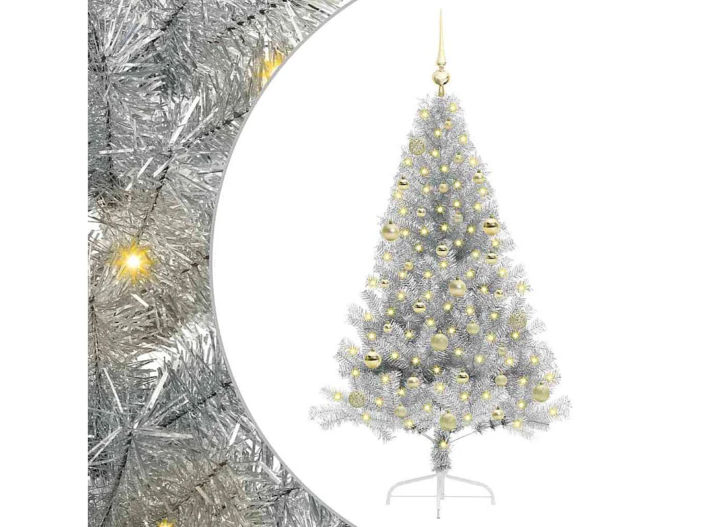Sapin de Noël artificiel pré-éclairé Argent 150 cm PET