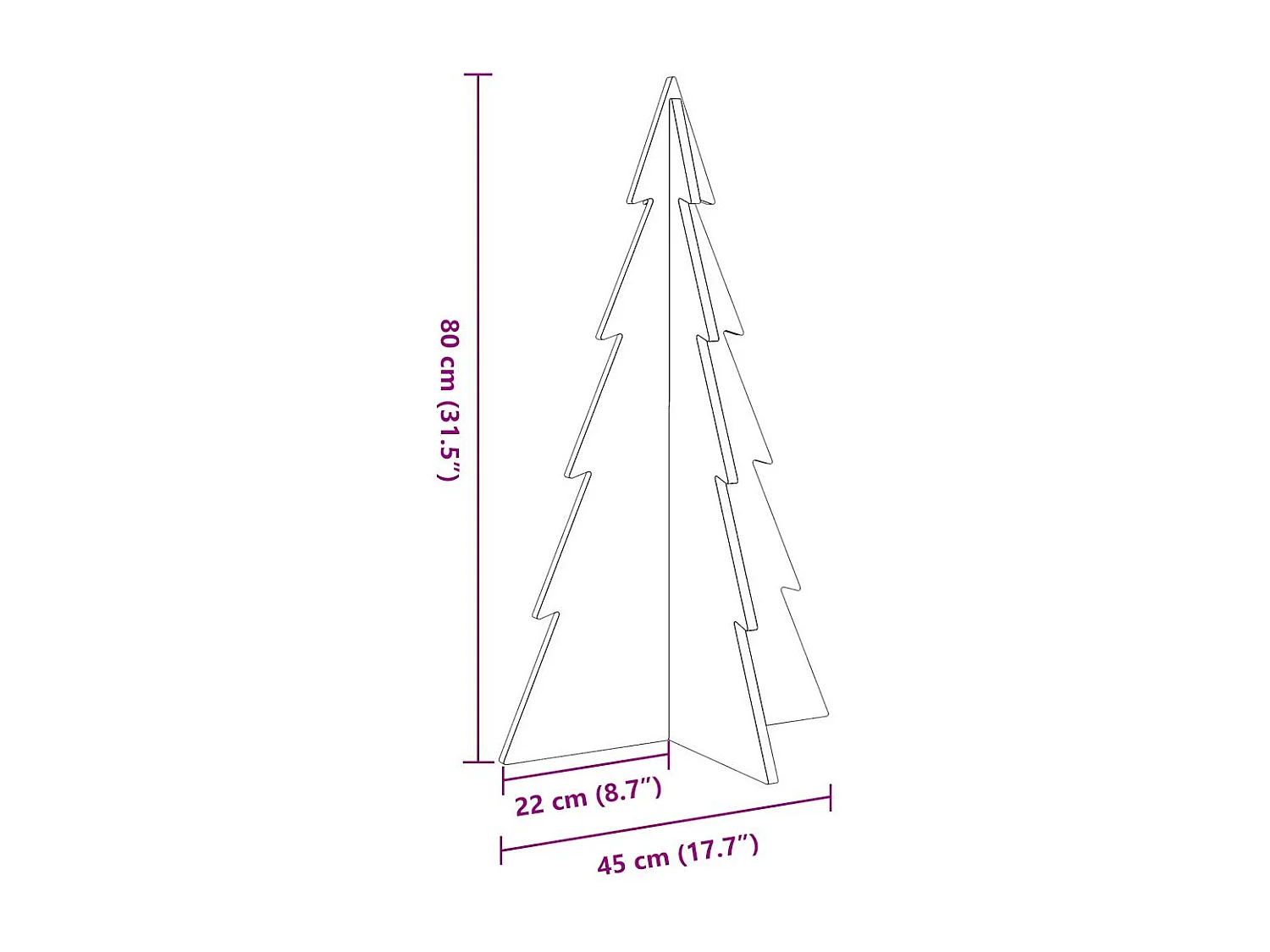 Albero di Natale in legno per decorazione 80 cm in legno massello di pino