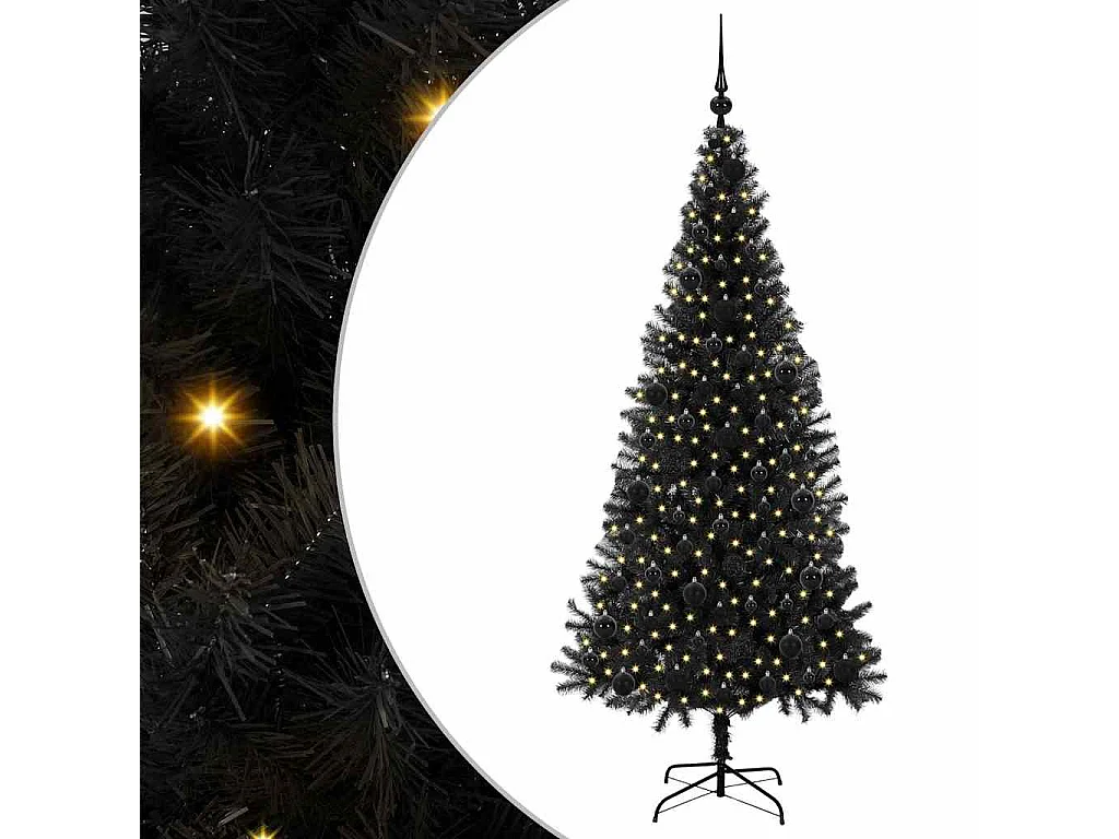 Weihnachtsbaum mit 300 LEDs mit Ständer Schwarz 180 cm PVC
