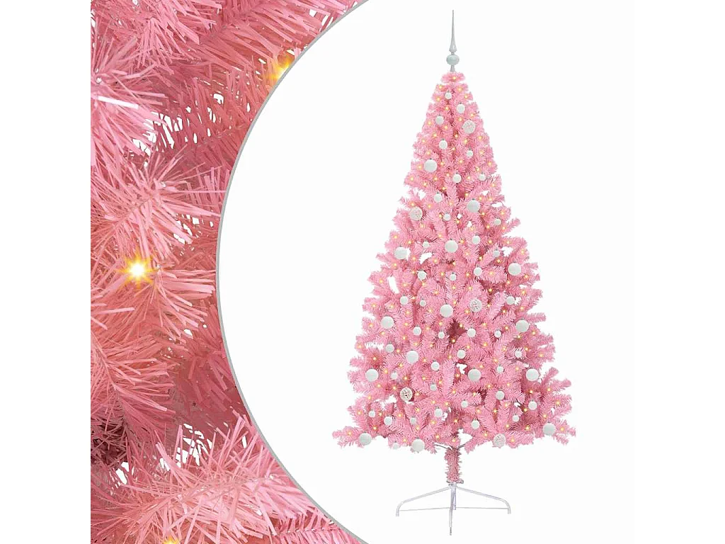 Künstlicher Weihnachtsbaum mit Beleuchtung, Rosa, 210 cm, PVC