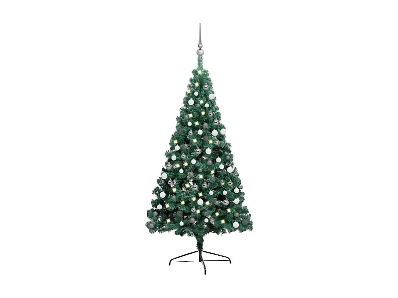 Demi-arbre de Noël artificiel pré-éclairé et boules vert 180 cm