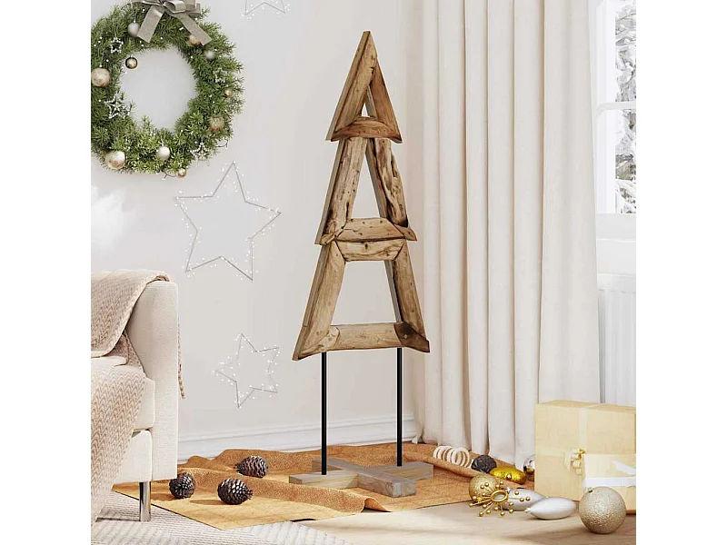 Albero di Natale con supporto marrone 120 cm in legno massello di teak