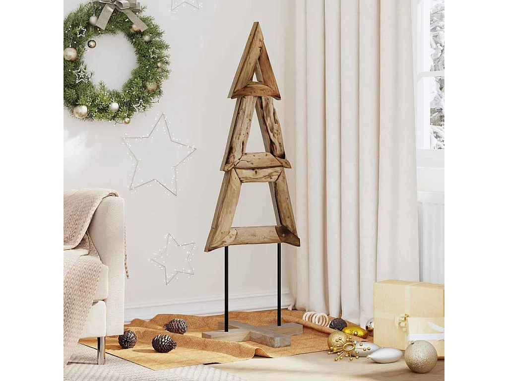 Albero di Natale con supporto marrone 120 cm in legno massello di teak