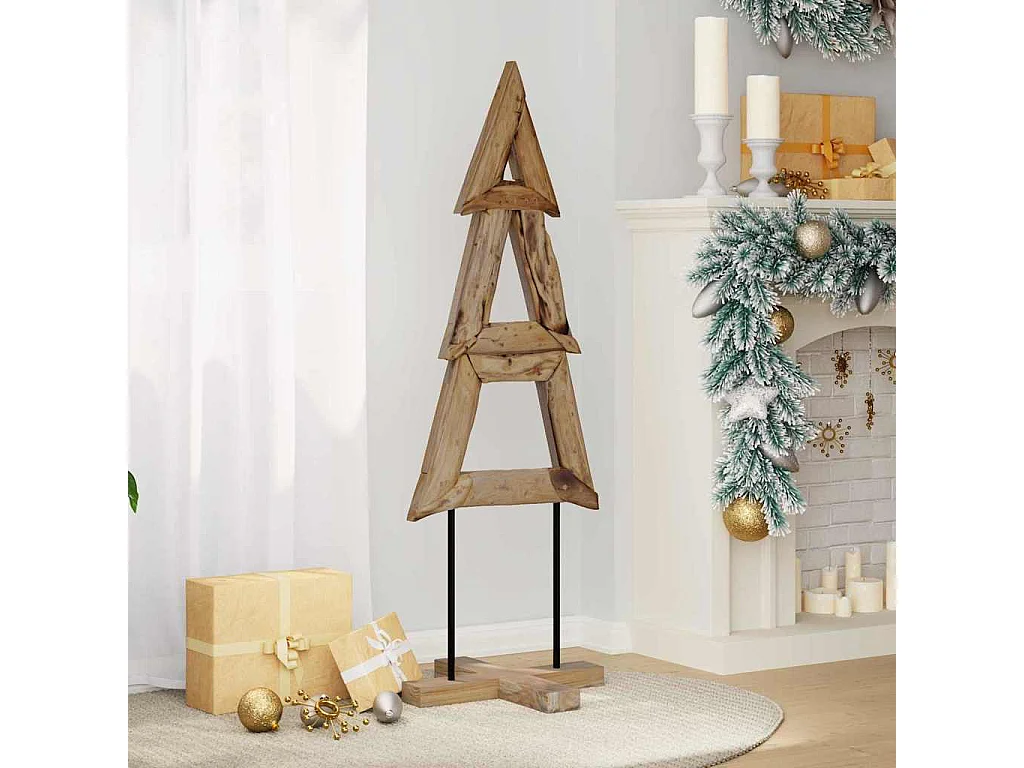 Albero di Natale con supporto marrone 120 cm in legno massello di teak