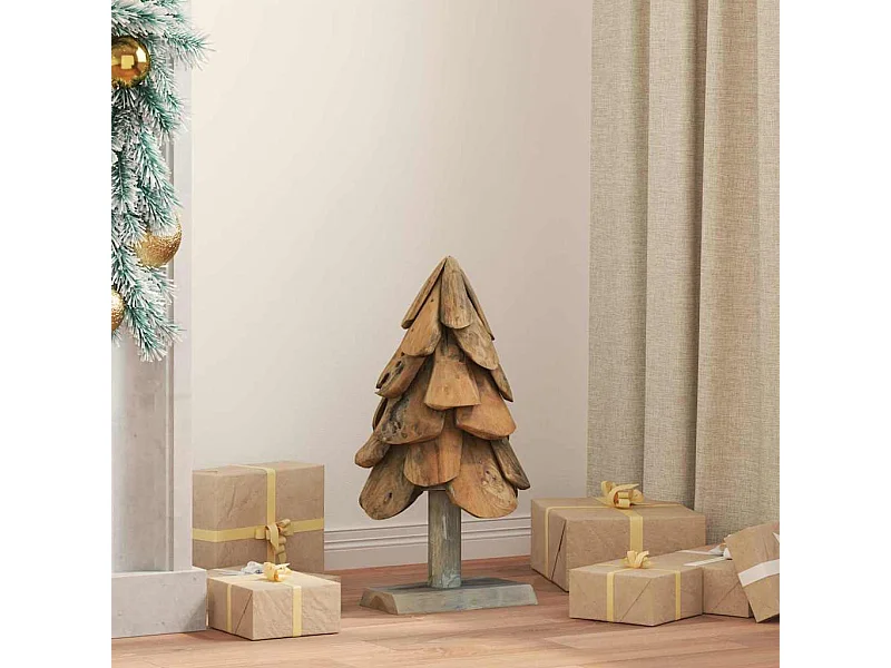 Sapin de Noël avec support Marron 60 cm Bois de teck solide