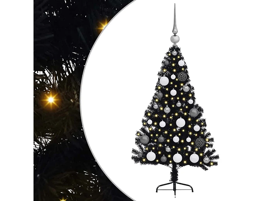 Sapin de Noël artificiel pré-éclairé Noir 120 cm PVC