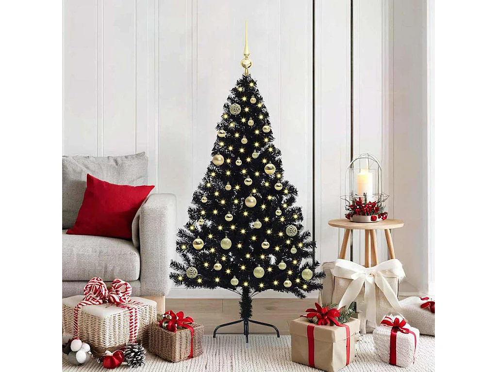 Sapin de Noël artificiel pré-éclairé Noir 150 cm PVC