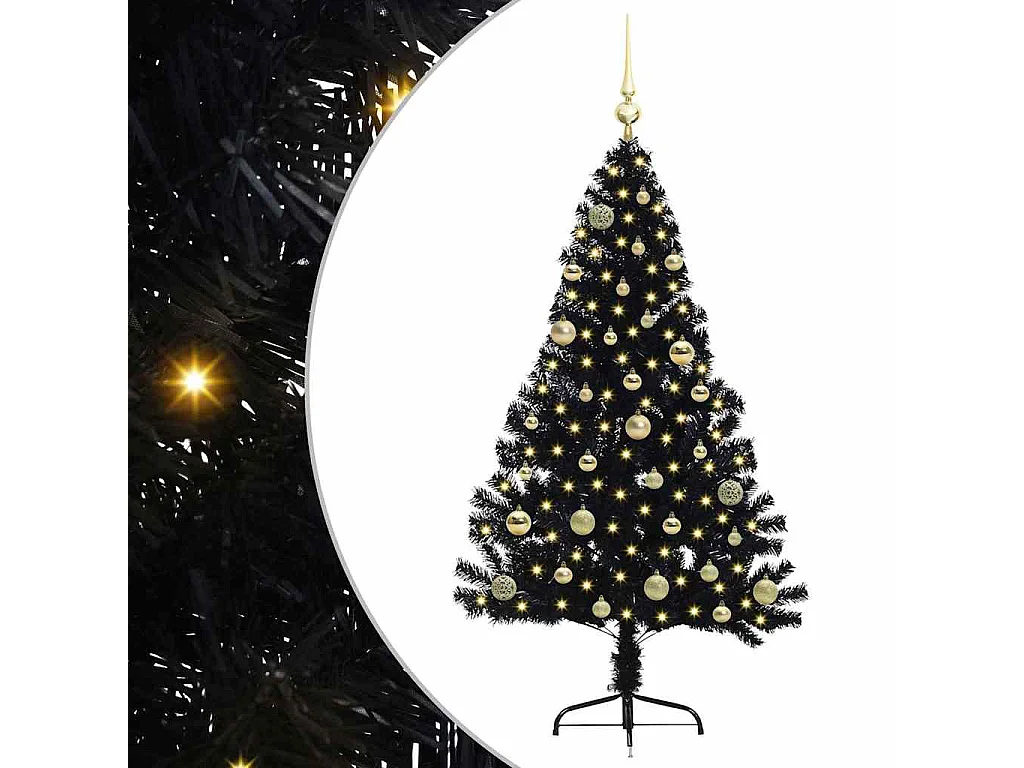 Sapin de Noël artificiel pré-éclairé Noir 150 cm PVC