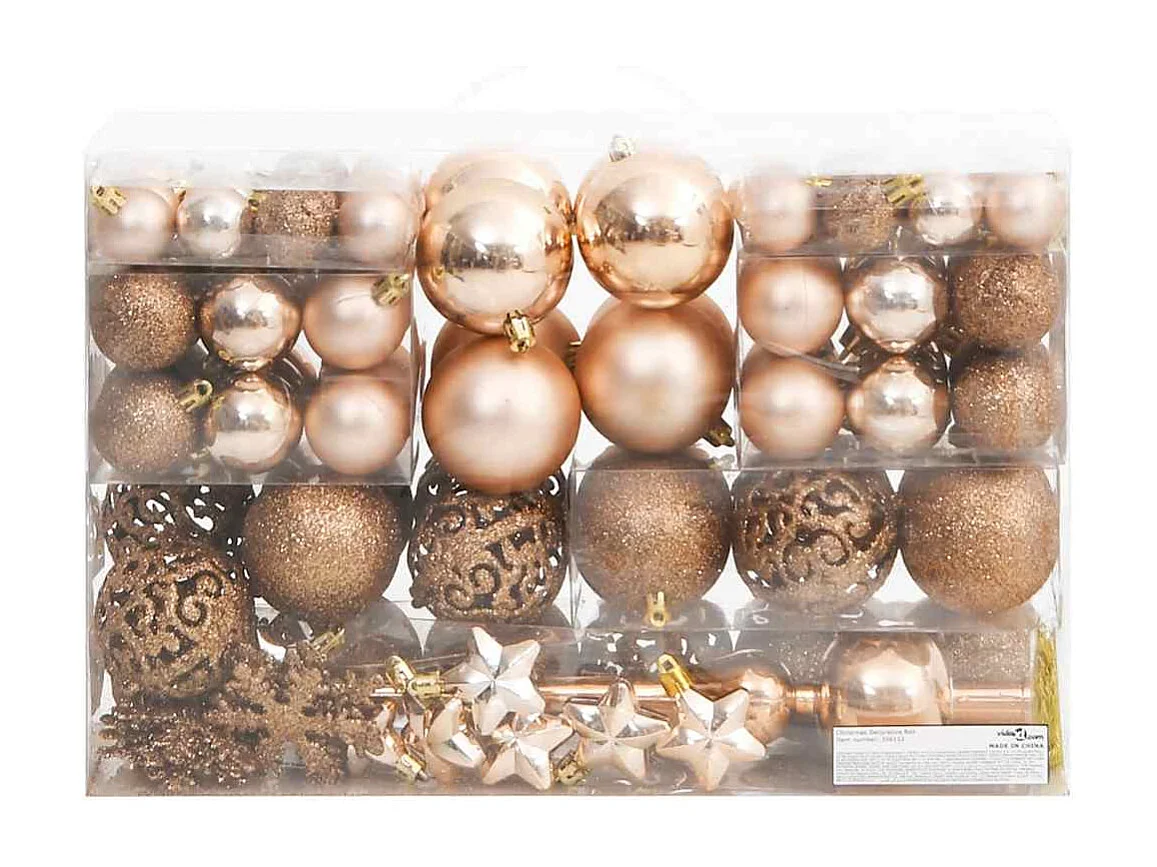 Ensemble de boules de Noël 111 pièces doré rose polystyrène