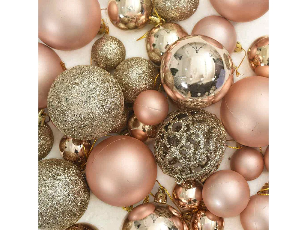 111-delige kerstballenset van roségoudkleurig polystyreen
