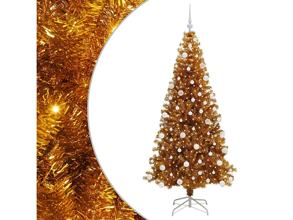 Sapin de Noël avec 300 LED avec support Doré 180 cm PET