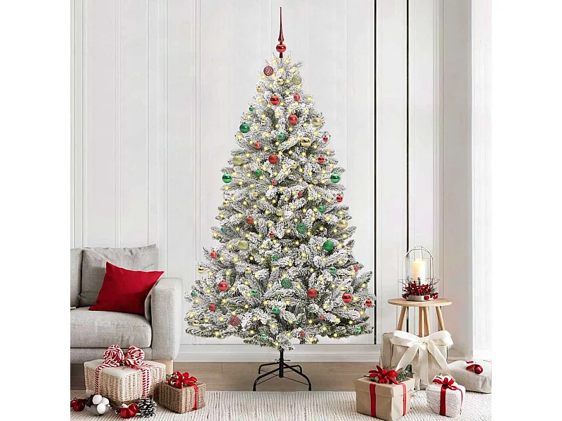 Sapin de Noël artificiel Vert et blanc 210 cm PVC et métal