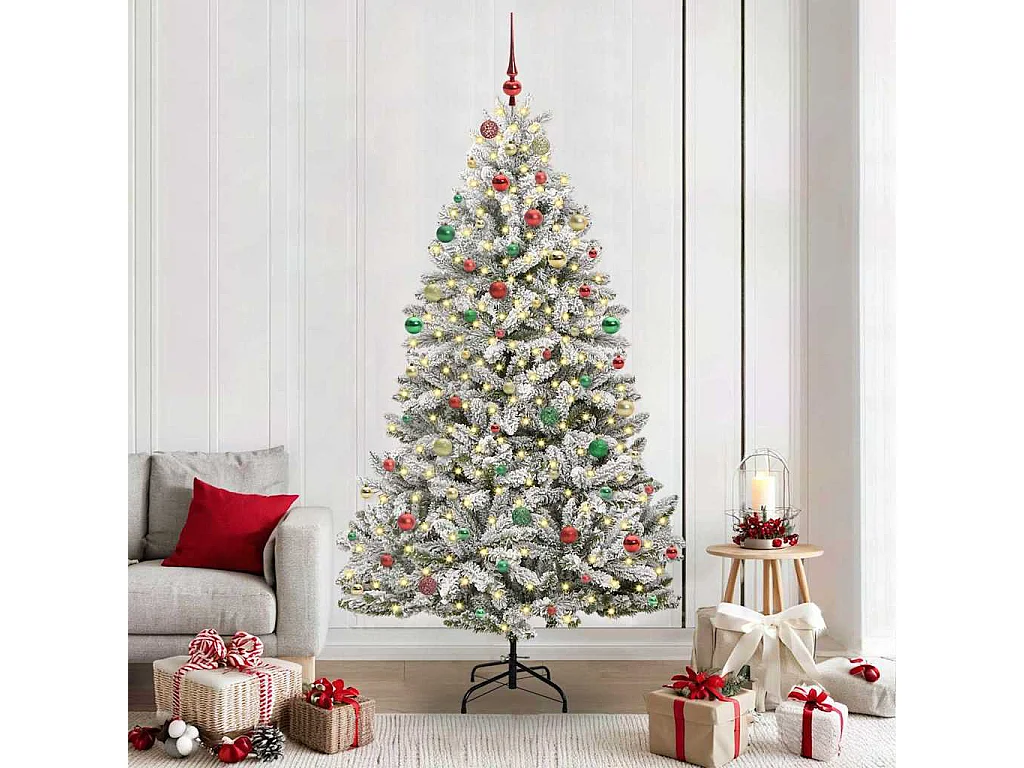 Sapin de Noël artificiel Vert et blanc 210 cm PVC et métal
