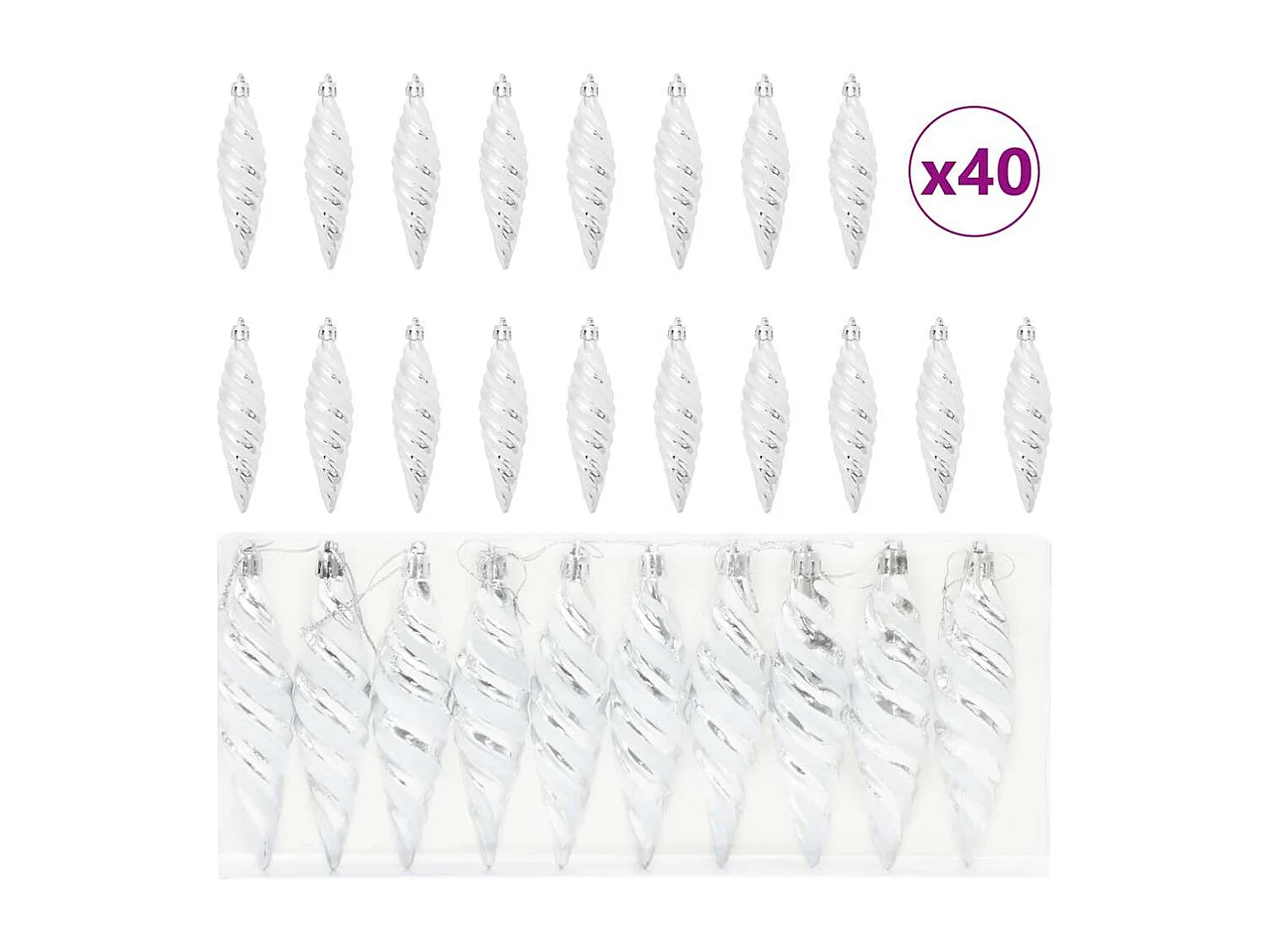 Boule en forme de spirale de Noël 40 pcs Argent