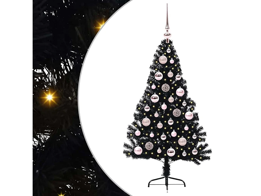 Voorverlichte kunstkerstboom zwart 120cm PVC