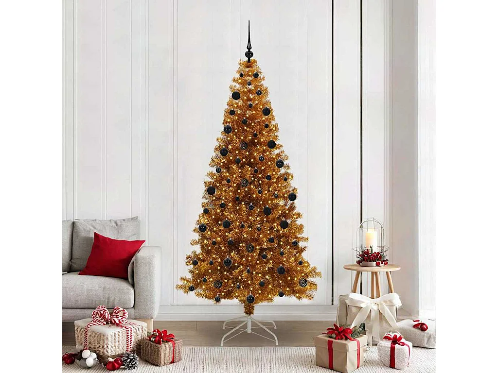 Sapin de Noël avec 300 LED avec support Doré 210 cm PET