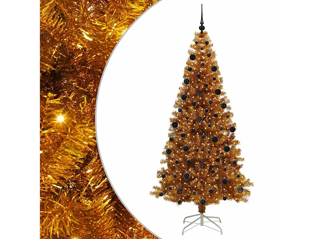 Sapin de Noël avec 300 LED avec support Doré 210 cm PET