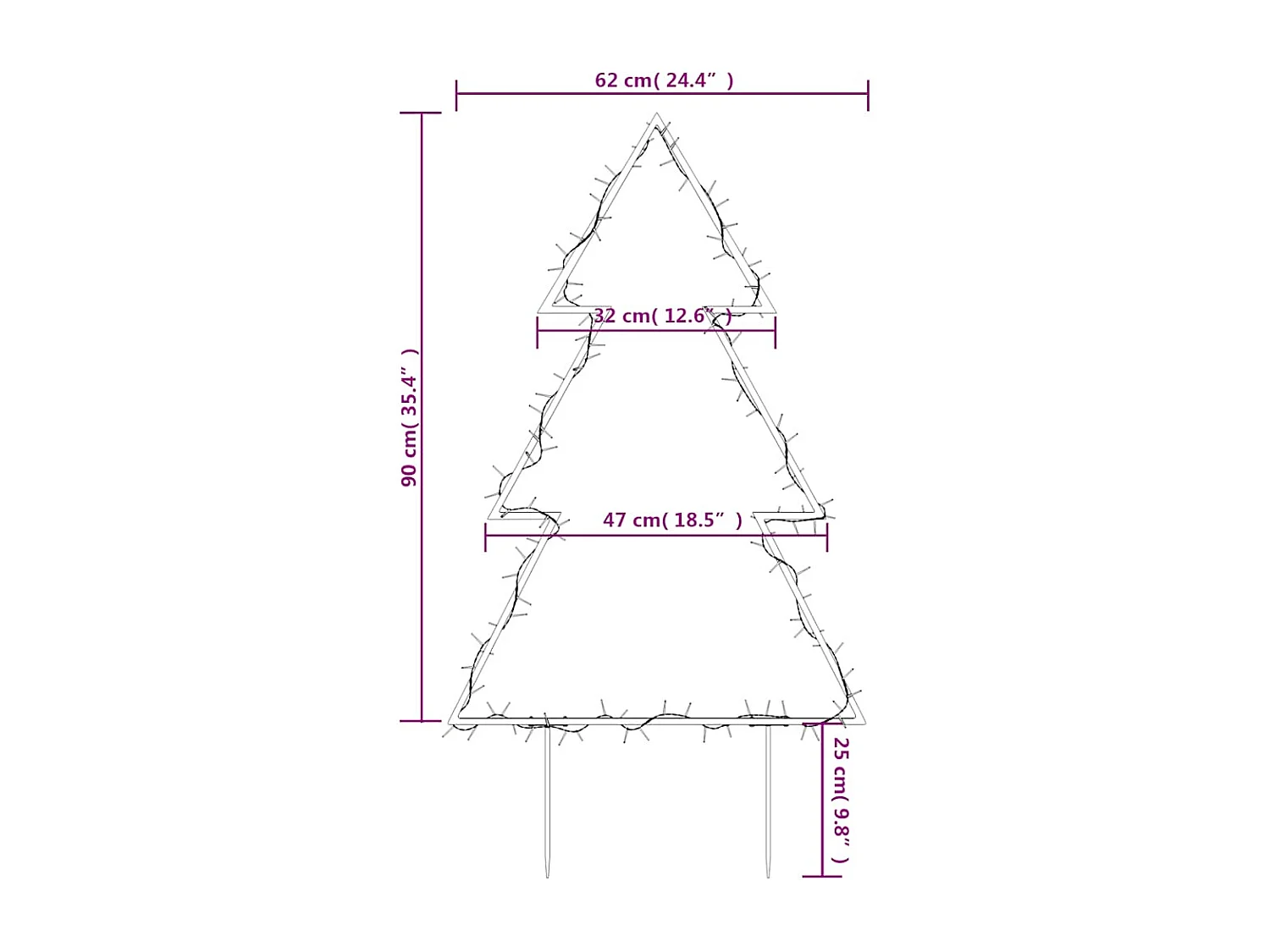 Decorazione luminosa per albero di Natale con picchetti 115 LED 90 cm