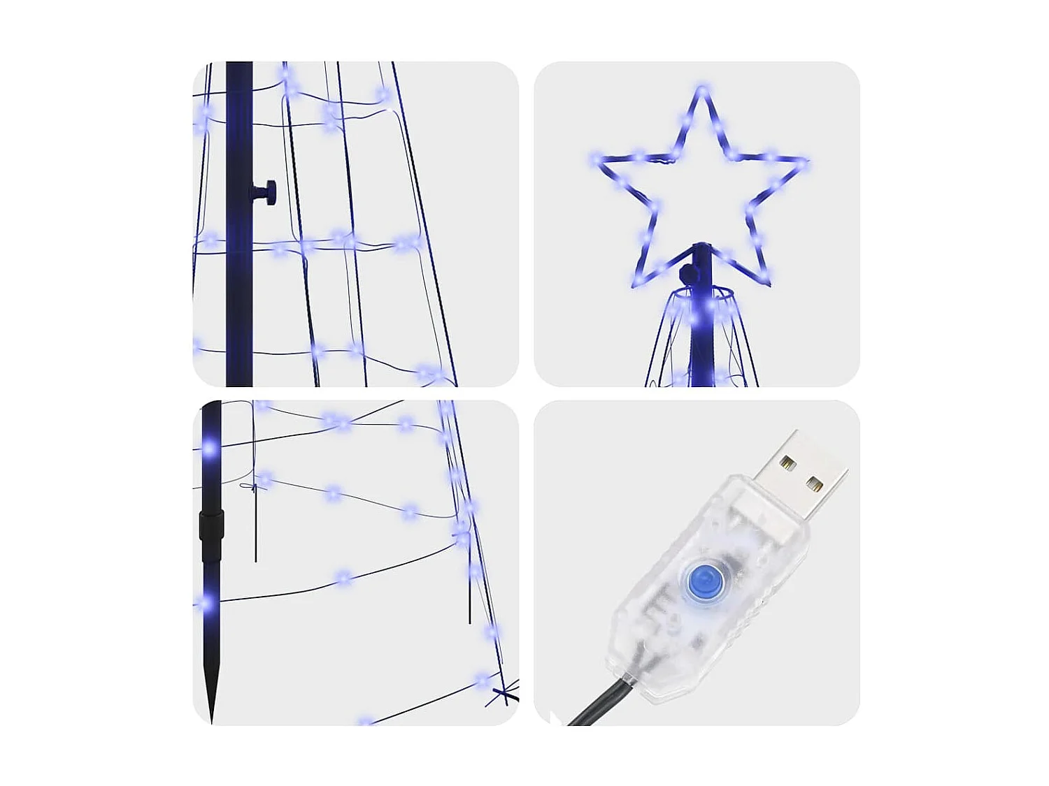 Arbre de Noël LED avec piquets au sol Bleu 250 cm Fer