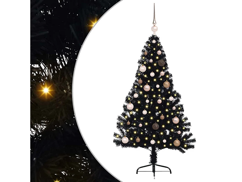 Sapin de Noël artificiel pré-éclairé Noir 150 cm PVC